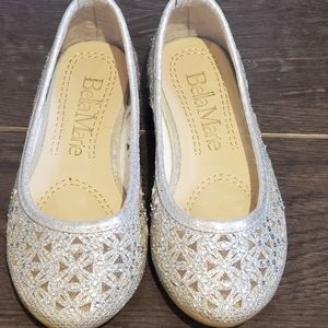 Girls silver ballet flats with crystals